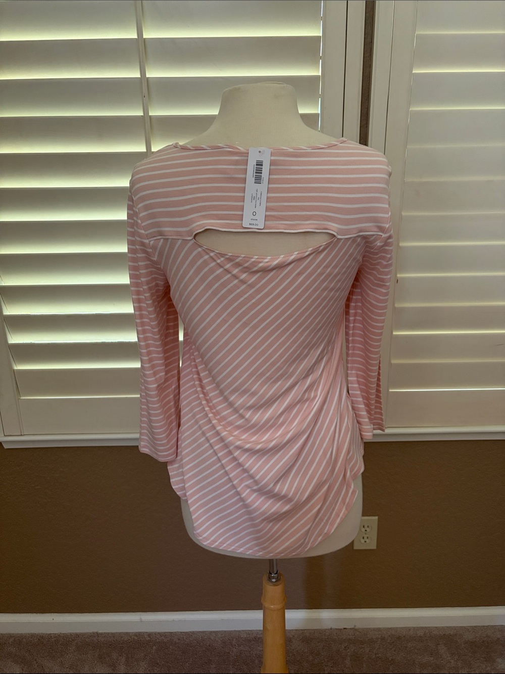 Chico’s Pink and White Striped Long Sleeve Scoop Neck top NWT size 0 / S - Picture 8 of 8
